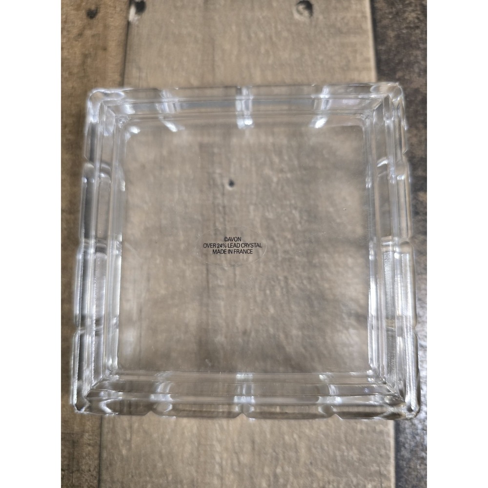 Avon 24% Lead Crystal Trinket Box France Square Grid Pattern Lidded Jewelry Dish - Picture 5 of 5